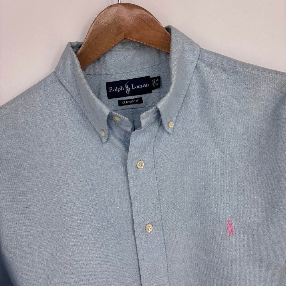 Polo Ralph Lauren Oxford Shirt Mens XXL (Tag 17.5 34/35) Blue Heavyweight Preppy